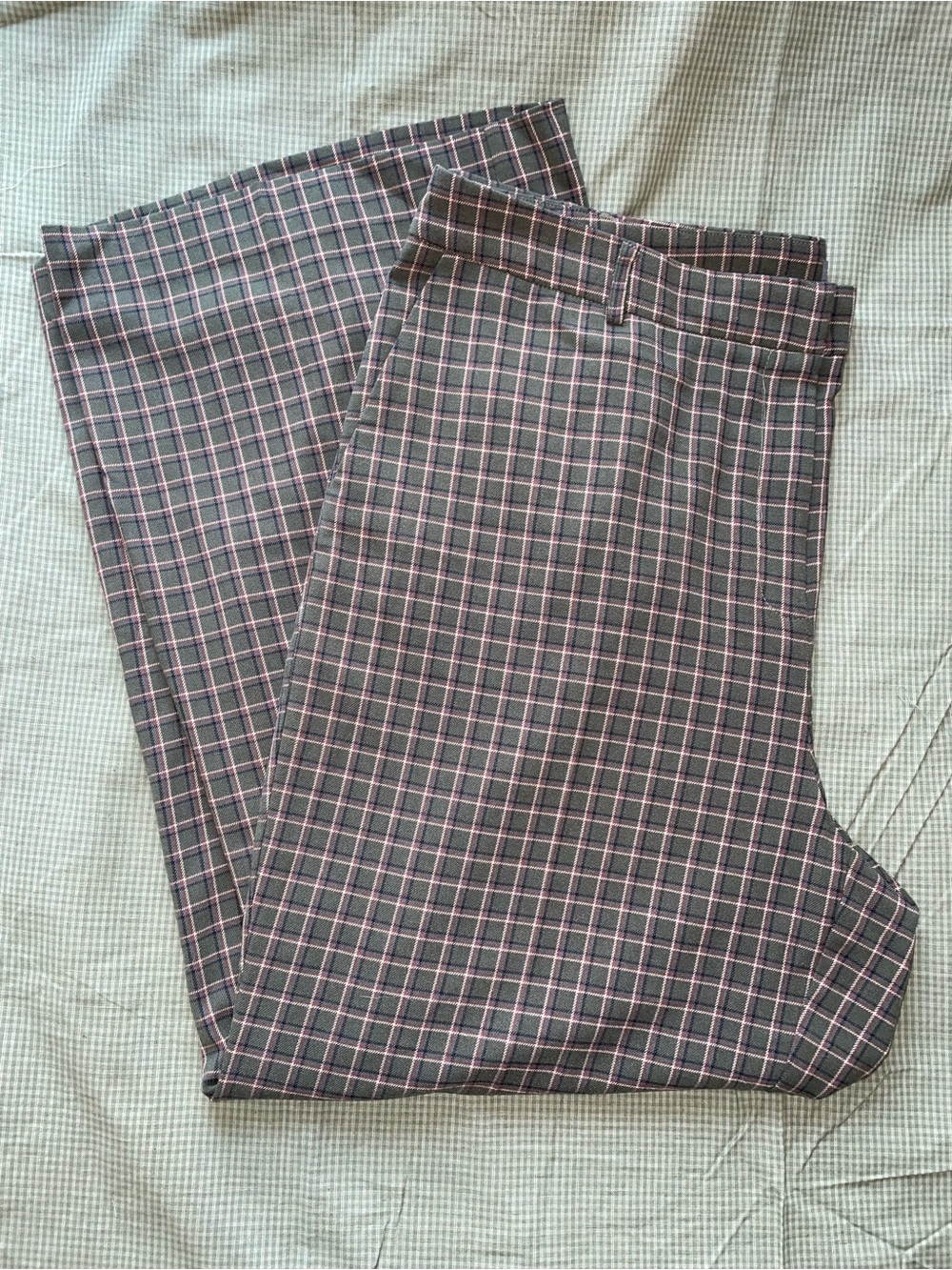 Vince Camuto Olive Plaid Wide Leg Dress Pants